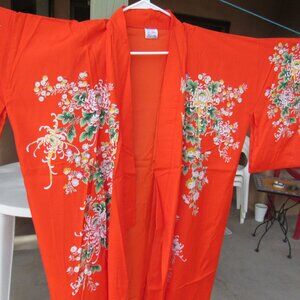 Vintage Orange Floral Japanese Kimono